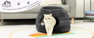 Hollypet Coral Velvet Cat Bed, 16×16×12.5 inches 2 in 1 Foldable Cave