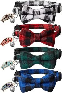 LLHK 4 Pack Small Fish Cat Collars with Bow Tie and Bell