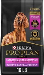 Play Video Click to see full view 5+ 6 VIDEOS Ask Rufus What do customers say? Does it help with dog's digestive issues? Is it suitable for dogs with allergies? Ask something else Purina Pro Plan Sensitive Skin and Stomach Dry Dog Food Turkey and Oat Meal - 16 lb. Bag